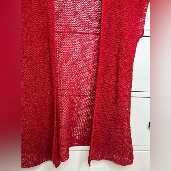 Coldwater Creek linen red Christmas cardigan top size XS 4-6 knit short sleeve - Picture 5 of 15